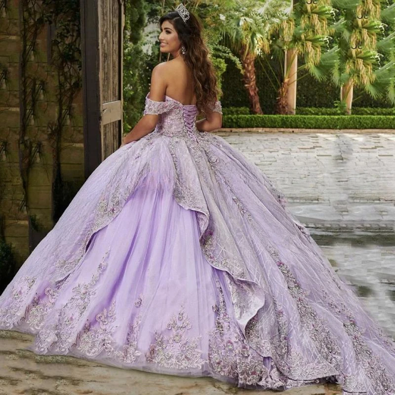 Vestido de noche de quinceañera con capa de flores y espalda abierta, traje de baile de lujo, largo hasta el suelo, tren de barrido, con cordones, 2024