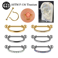 1PC 16G Implant Titanium Alloy Conch Ring with One Side Jewelled Cz Opal Micro Barbell Daith Helix Lobe Piercing Earring