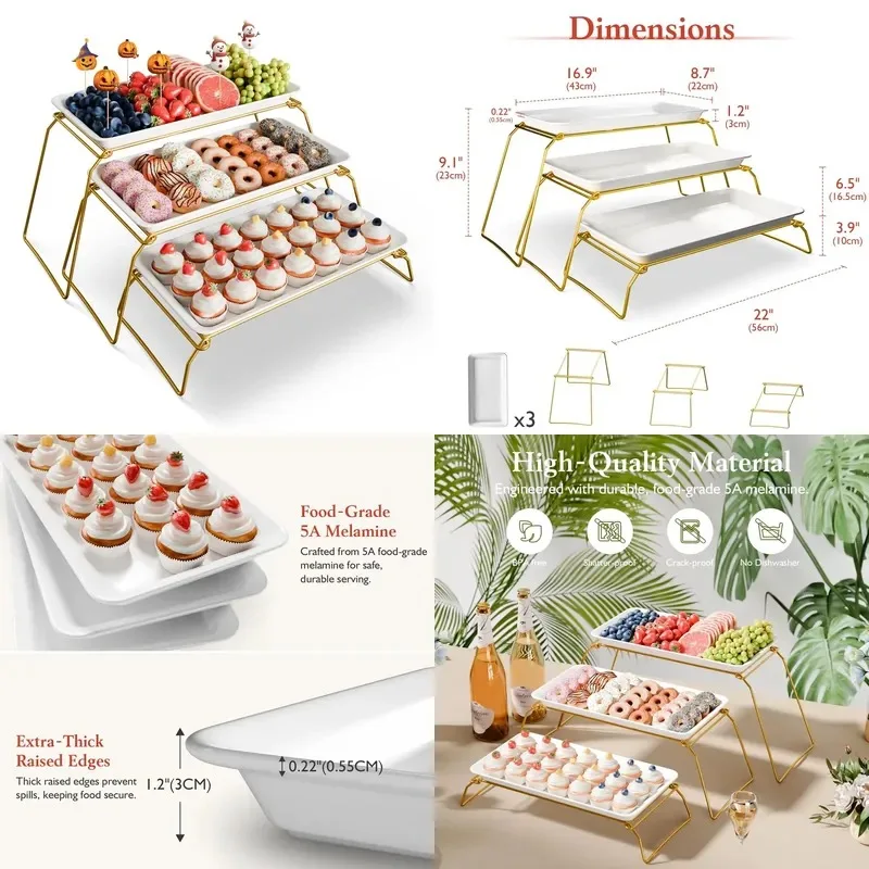 Manufacturer wholesale 17-inch golden metal cake rack layered platter set dessert table display wedding Christmas Halloween