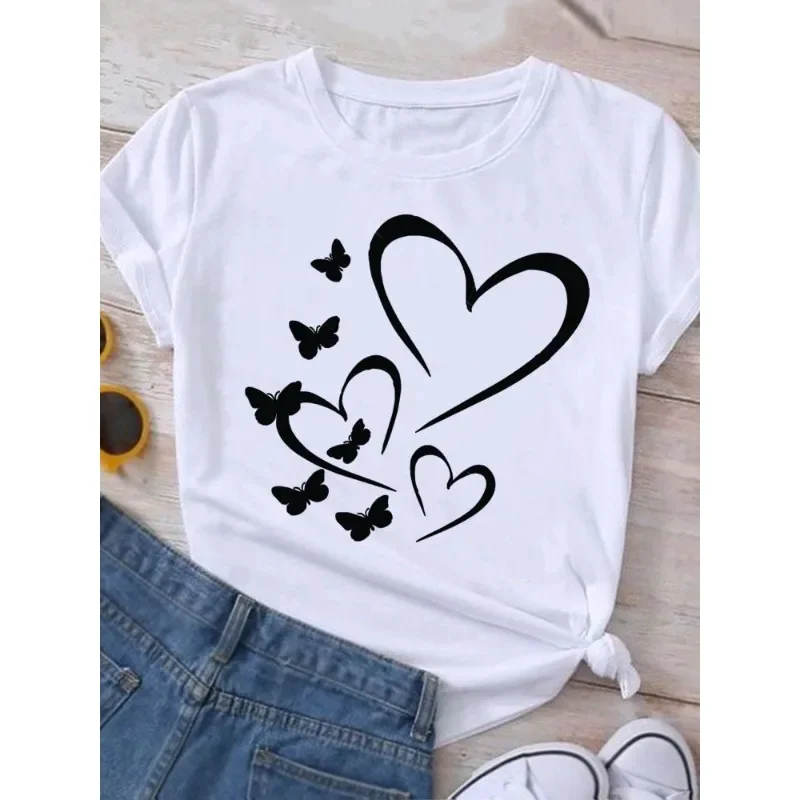 

Women's Fashion Short-Sleeved T-shirt Harajuku Printed Butterfly Base Shirt Aesthetic Top for Casual Wear