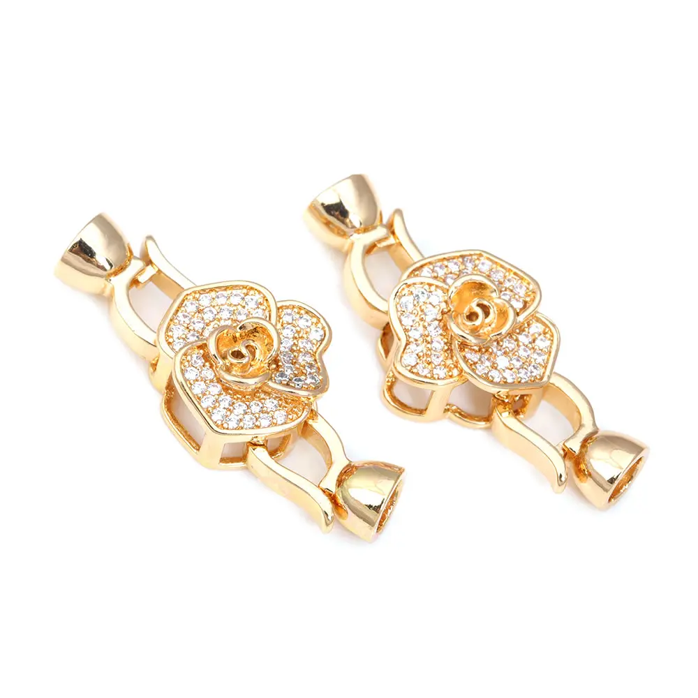 18K Gold Color Brass and Zircon Flower Round Bow-Knot Heart Connector for Necklaces Bracelet Clasps Jewelry Making Diy Findings image 4