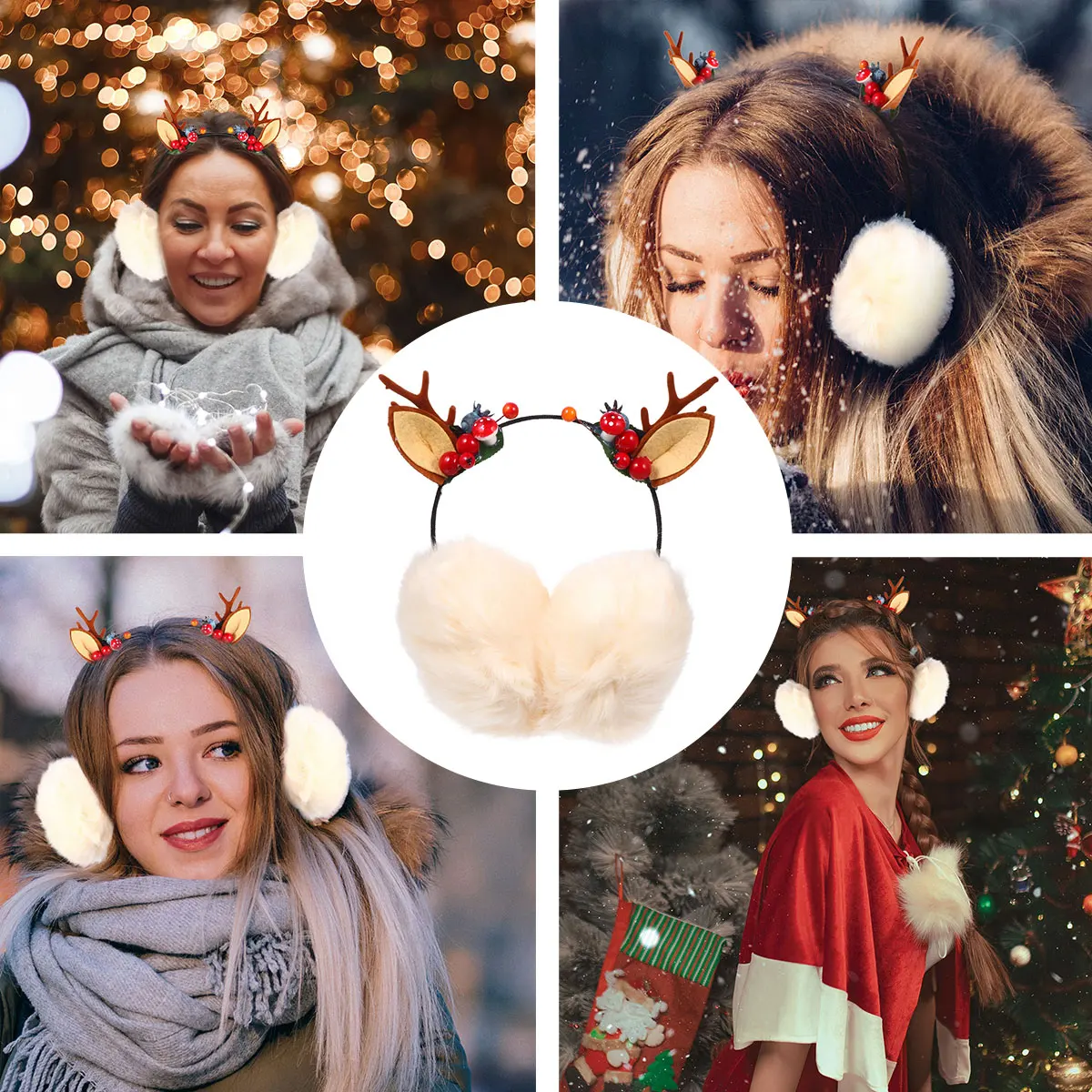 

1pc Christmas Headband Winter Ear Muffs for Women Girls Reindeer Antlers Warm Earmuffs Kids Accessories Christmas Gifts