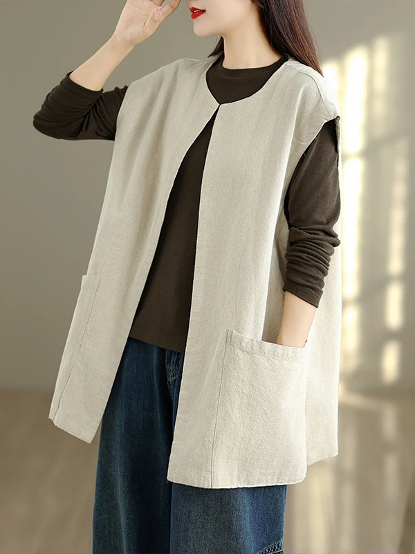 

Аутентичный винтажный женский жилет ранней осени средней длины, художественный открытый кардиган, верхняя одежда irt Thiened Commute Sle