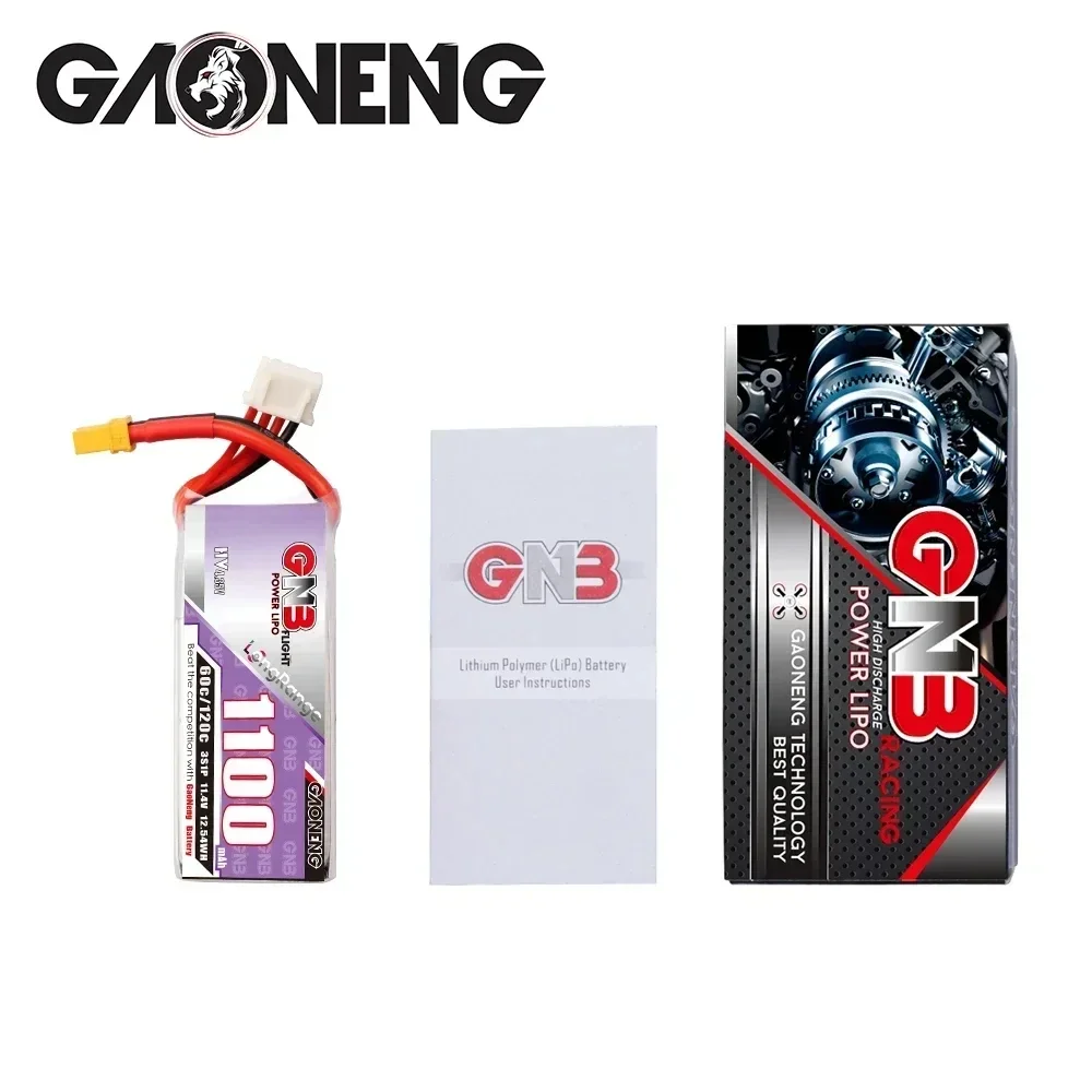 GNB-Batterie Lipo 11.4V, 1100mAh, 1550mAh, 1700mAh, 60C HV, pour importateur FPV, quatre axes UAV RC, quadricoptère 3S, avec compte 30/compte 60