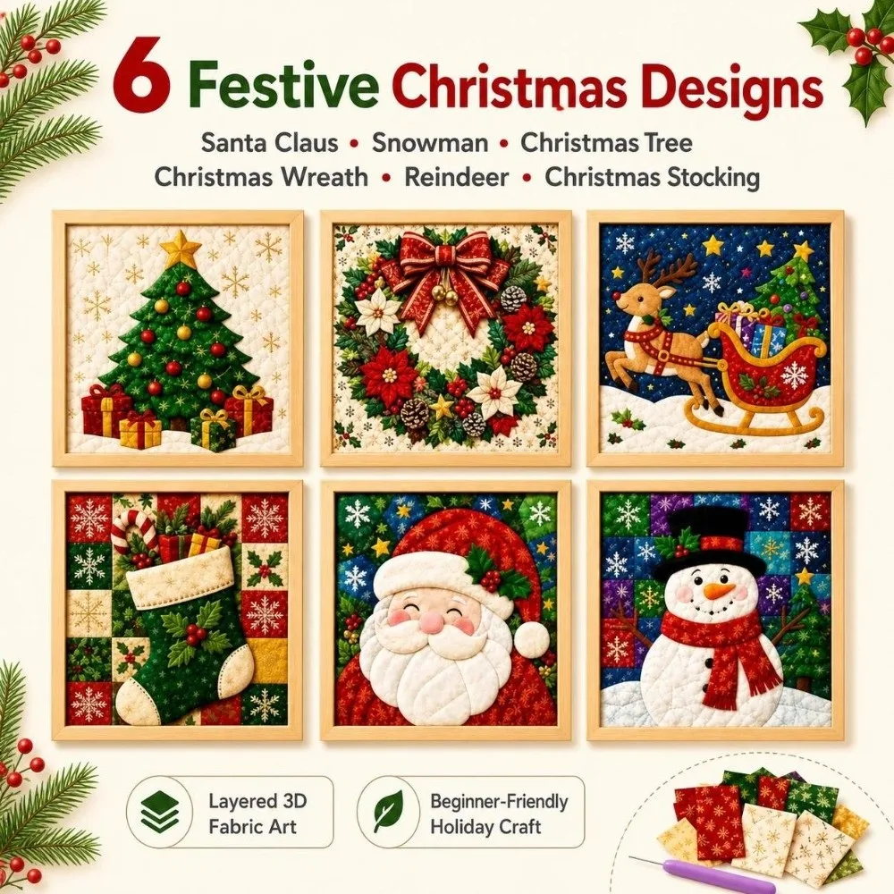 1 Set DIY Christmas Fabric Art Kit Christmas Themed Cotton Fabric Christmas Fabric Painting Kit Christmas Cloth Craft Set