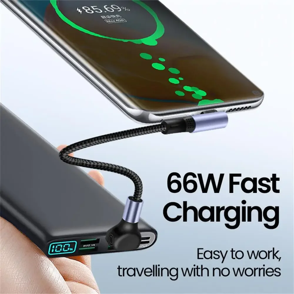 66W Double Elbow Fast Charging Cable 0.15m/0.25m/0.5m Short USB Type C Cable for iphone 15 16 Samsung Portable Power Bank Cable