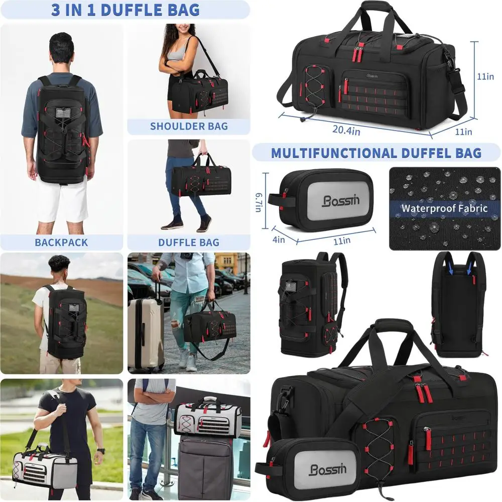 

Спортивная дорожная сумка унисекс объемом 45 л с отделением для обуви для спортзала и поездок на выходные - черная