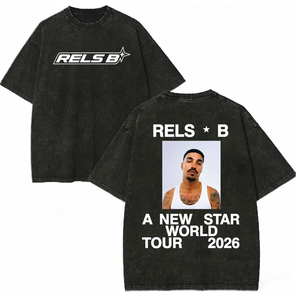 Vintage Washed Rappe Rels B Merch T-shirt A New Star World Tour 2026 Graphic T Shirts Men Women Clothing Hip Hop Fashion T Shirt
