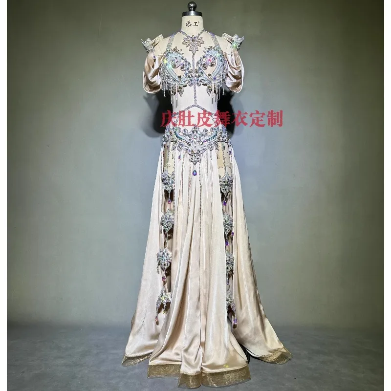 

Customized Bellydance Costume Luxurious Champagne Colored Competition Performance Outifit Oriental Dance Costume Belly Dancing