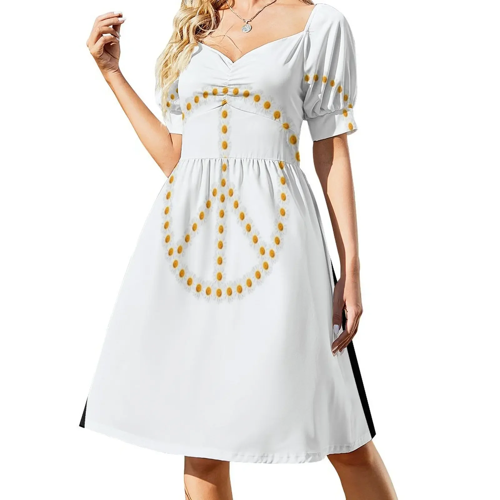 

White Daisy, Leucanthemum vulgare as a peace symbol Sleeveless Dress evening dresses women Women's summer dresses Dress