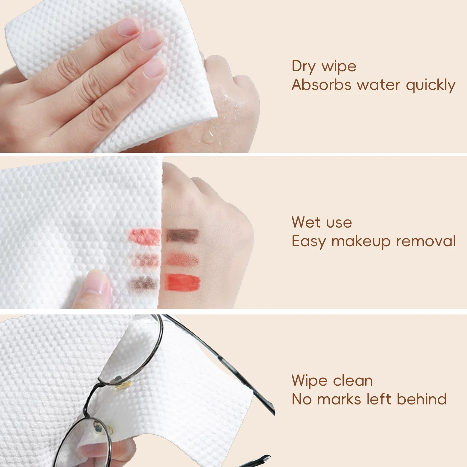 60PCS Natural Pearl Cotton Disposable Face Towels for Travel Wet And Dry Nonwoven Facial Cleansing Makeup Remover Soft Towel