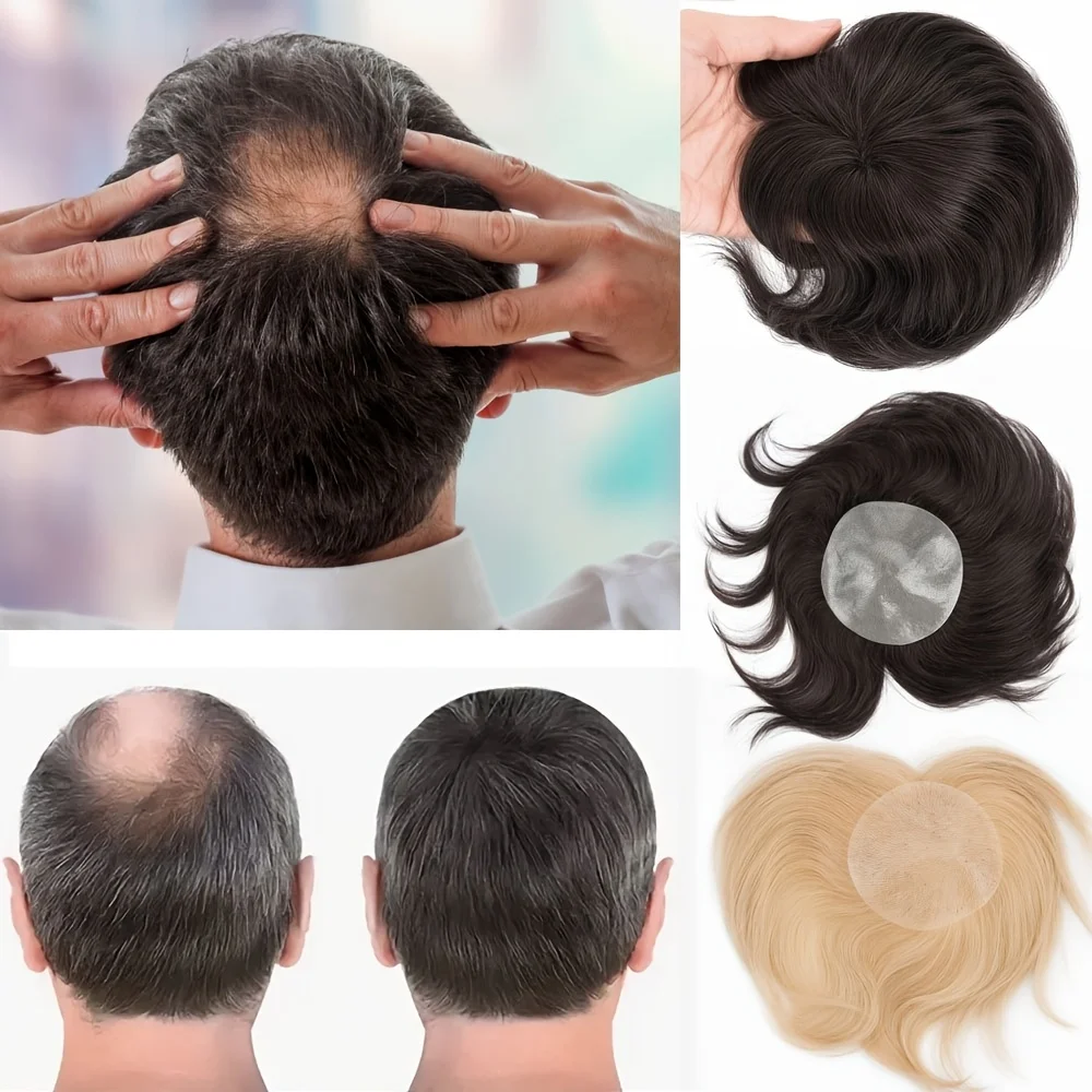 

Bald Spot Hair Patch Toupee for Men 3.15x3.15inches Full PU Skin Base Cover-up Human Hair Topper Replacement Systems Hairpiece