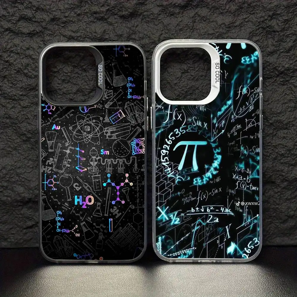 

Physics Chemical Mathematics Phone Case For iPhone17,16,15,14,13,12,11 Pro Max Blcak Colorful Silver Plated Inside Cover