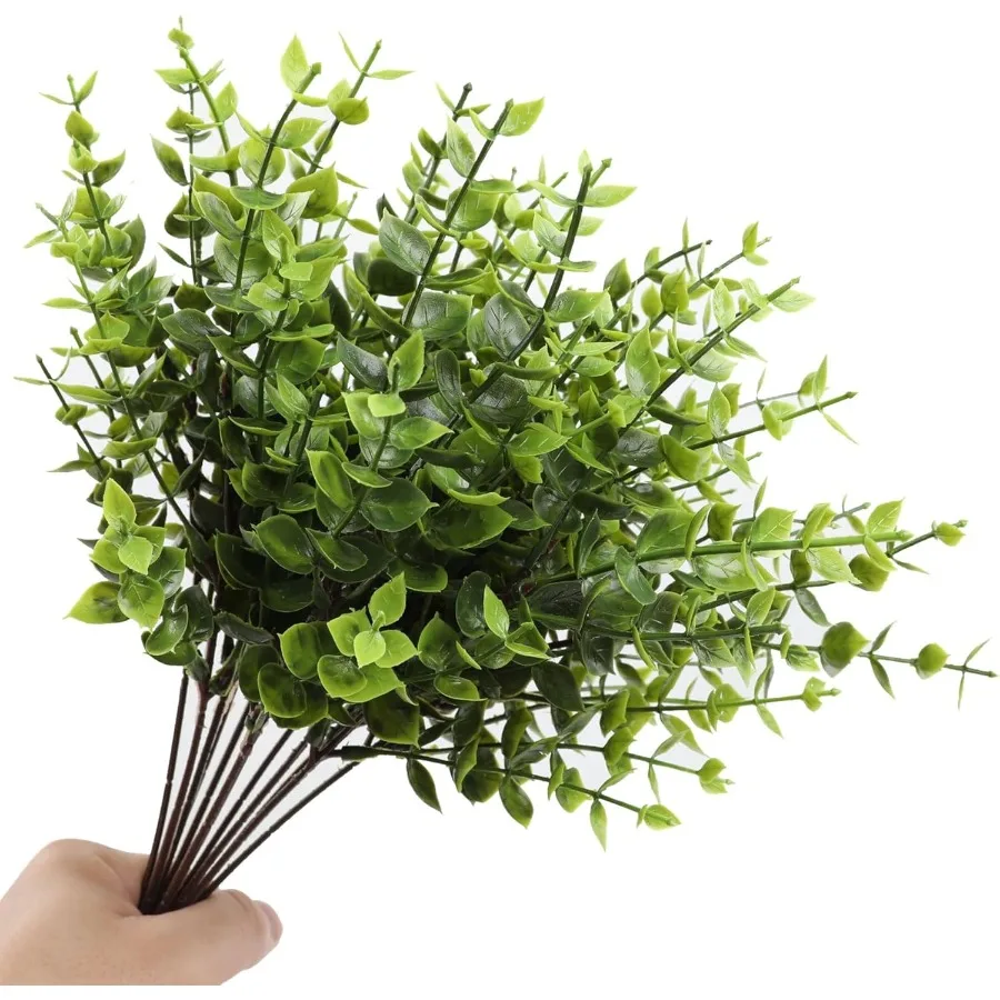 

Articial Eucalyptus Stems Bundle Green Faux Foliage Plant 12-ih Single Brah 12 Pack Fake Plants for Garden Office Patio Wedding