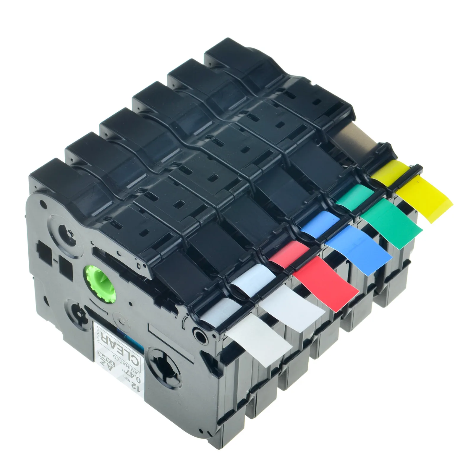 6 Stück schwarze Beschriftung auf transparentem weißem, rotem, blauem, gelbem, grünem 0,47"-Etikettenband, kompatibel mit Brother TZ TZe 131 231 431 531 631 731 – Detail 4
