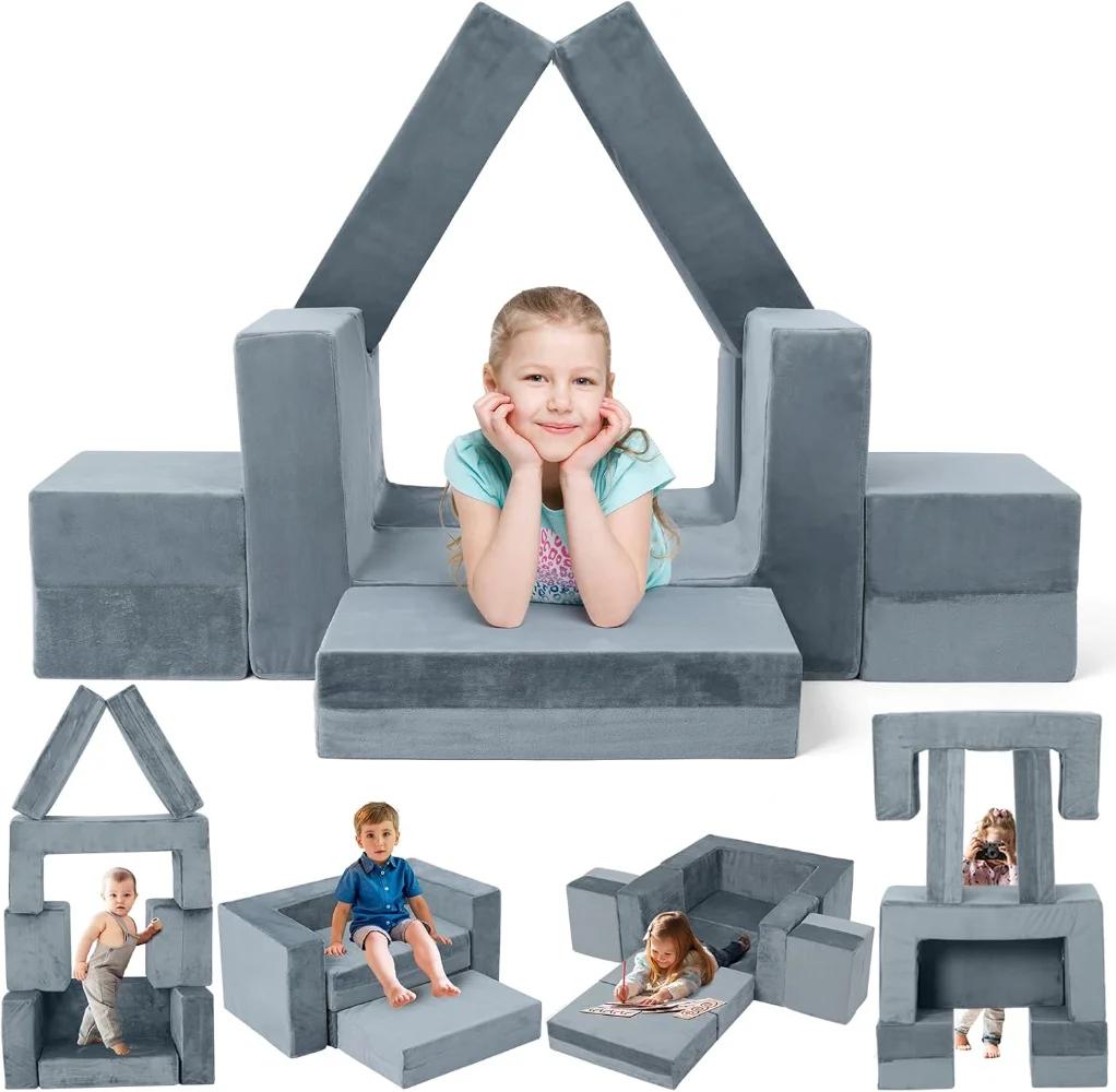 

7 Pcs Modular Toddler Couch,Freely Removable Kids Chair Sofa for Playing,Sleeping,Versatile Fold Out children Play Couch Set
