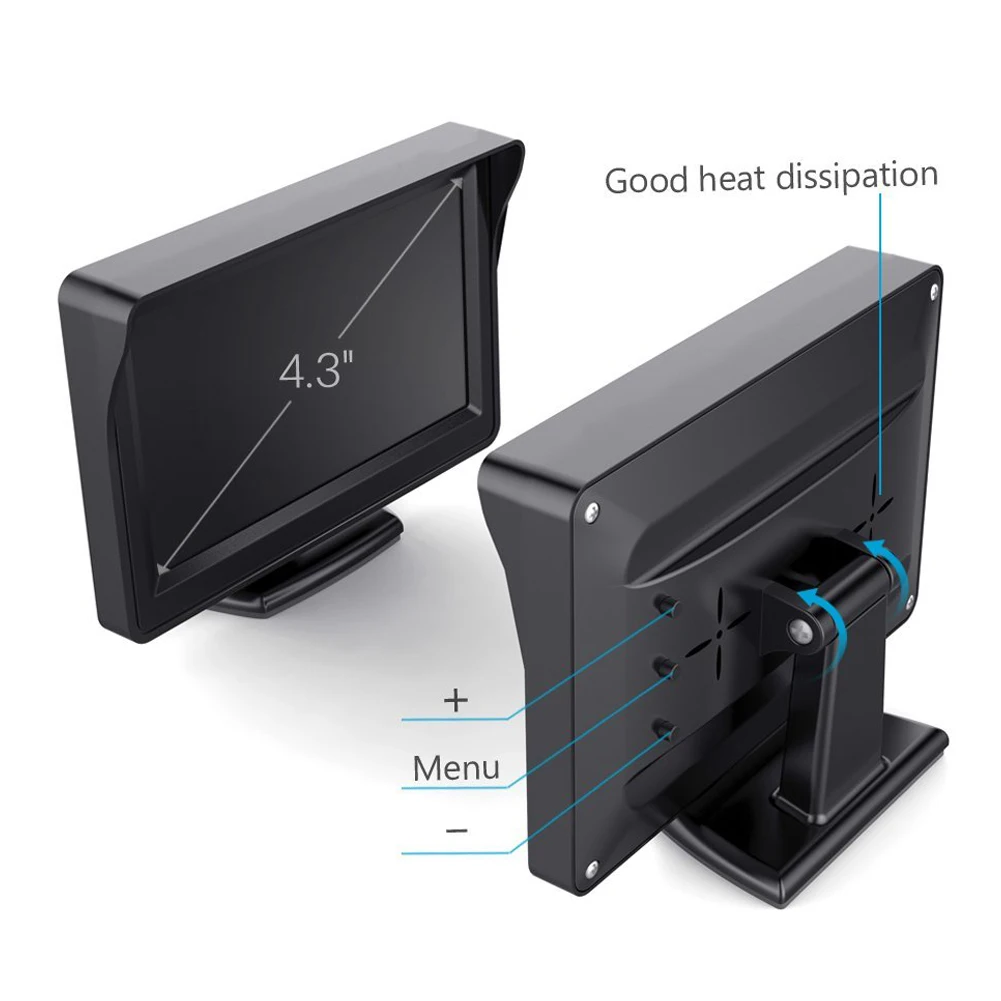 شاشة عكسية للسيارة رقمية عالية الدقة 4.3 بوصة مع مدخلات AV مزدوجة لتعزيز السلامة وشاشة عرض كاميرا الرؤية الخلفية الواضحة #4