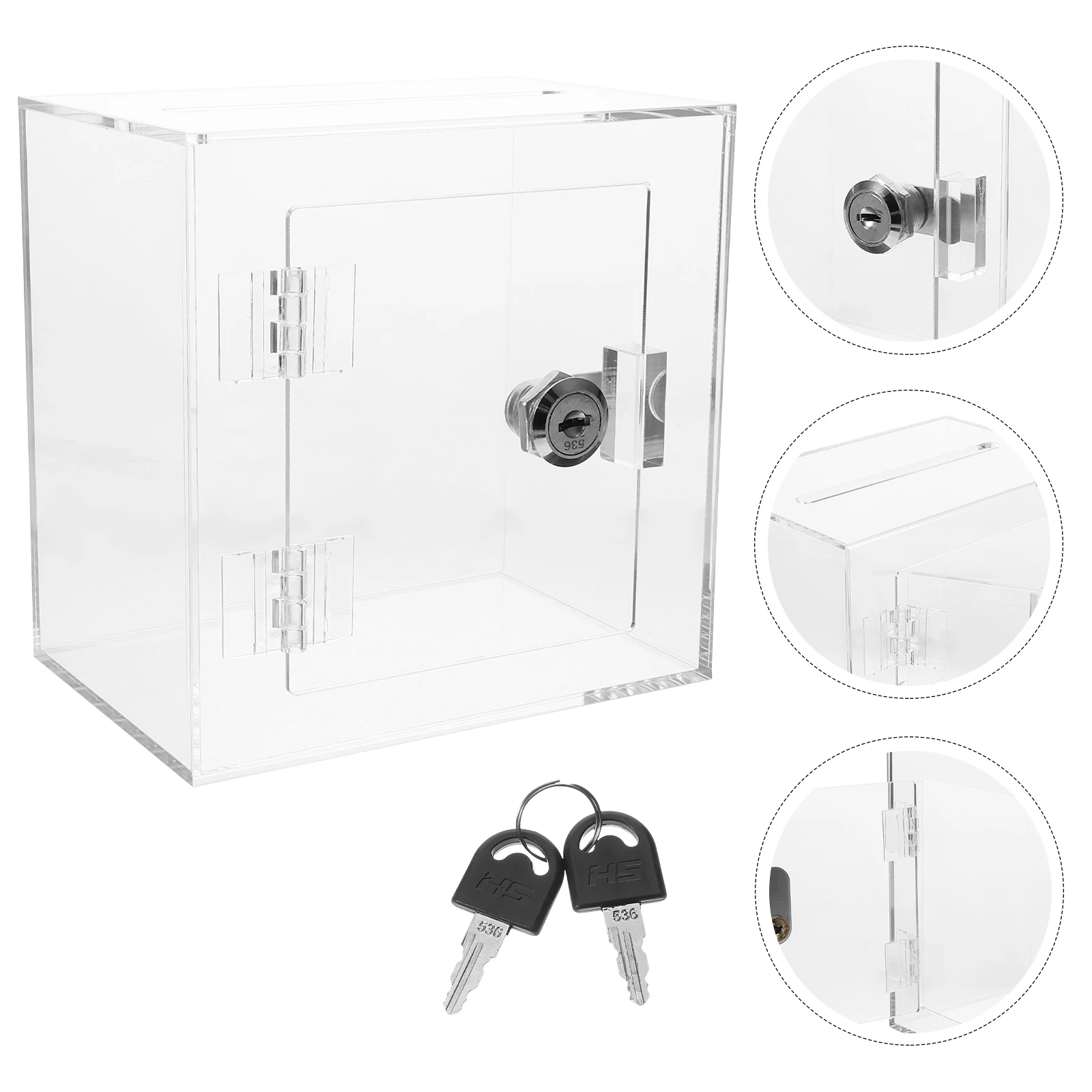 

Transparent Acrylic Donation Box 150X100X150MM Charity Voting Fundraising Suggestion Box with Lock for Envelopes Letters