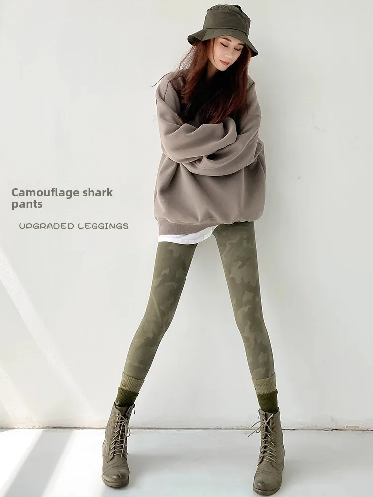 Camouflage arkskin Yoga Pants Women's Autumn Winter Thiened Fce High Waist Slim Fit Nine Points Fitn Gym Trousers
