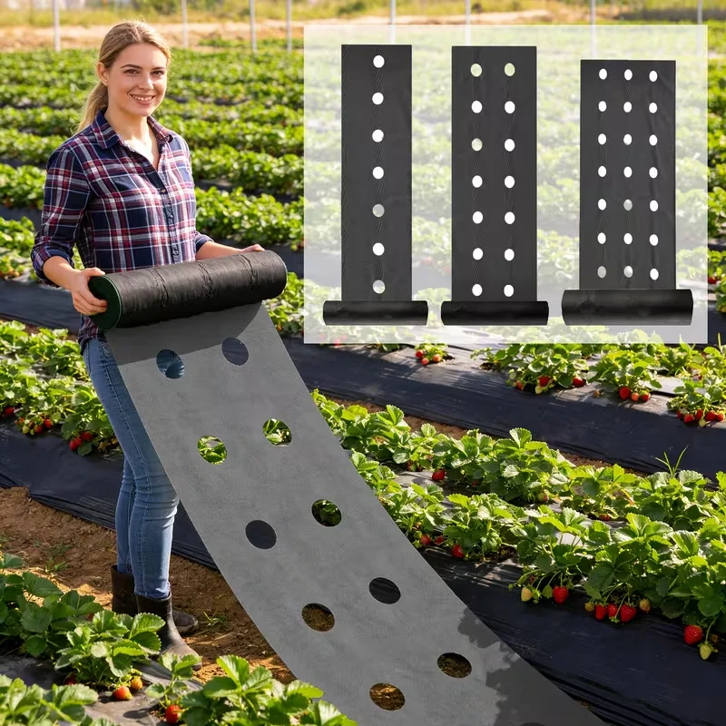 Perforiertes Unkrautvlies, nicht gewebte Gartenbodenabdeckung mit Pflanzlöchern, Unkrautbekämpfungsmatte für Gemüse, Blumen und Pflanzen – Detail 1