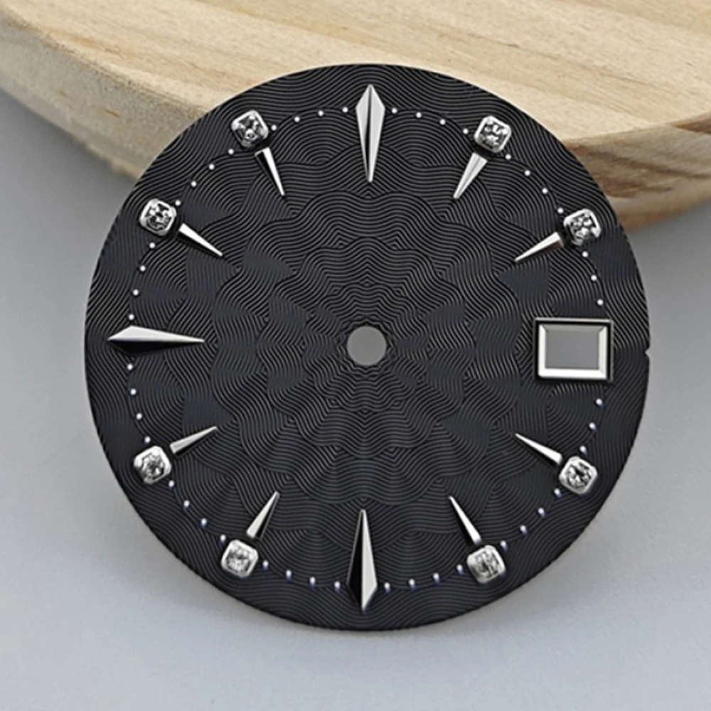 

NH35 Dial 29mm, 3D Silver Nails Without Luminous Watch Dial Single Calendar Watch Face for NH35/NH36 Movement Accessories