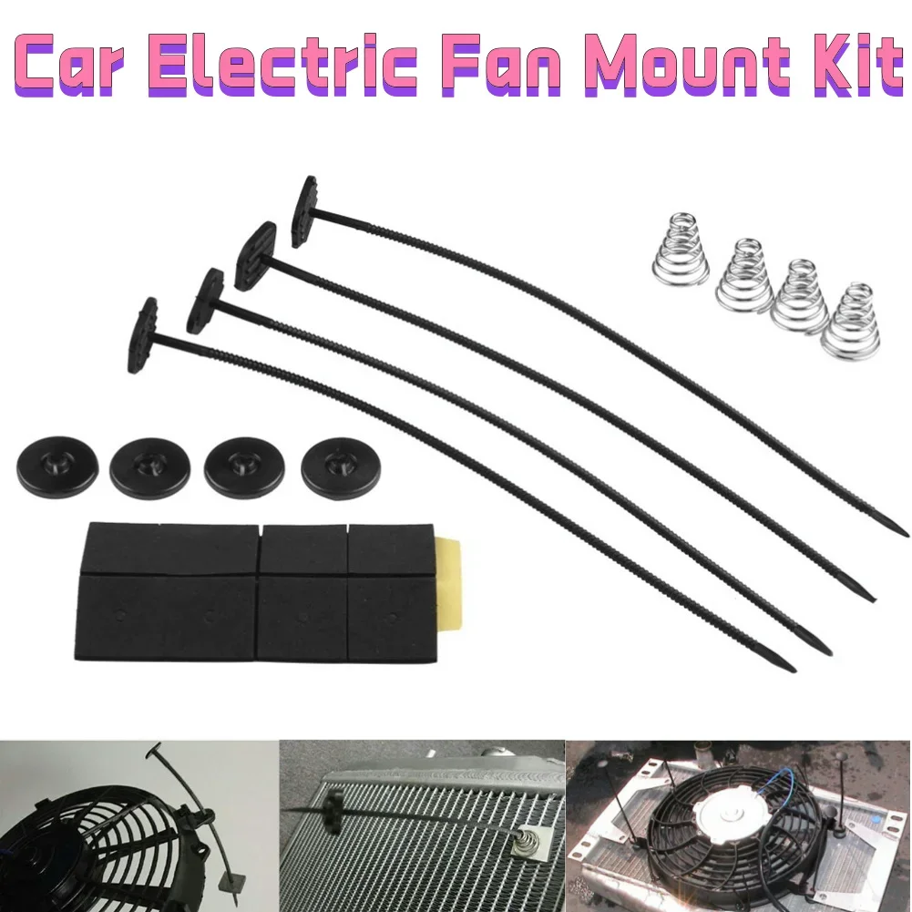 

Electric Radiator Fan Installation Kit 4 Mounting Feet Universal Car Electric Cooling Fan Mount Kit 4 Cable Ties 4 Springs