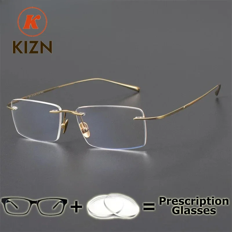 

KIZN Rimless for Vision Field Optical Progressive Multifocal MR-8 Lenses Prescription High End Wide Glasses Anti Blue Light