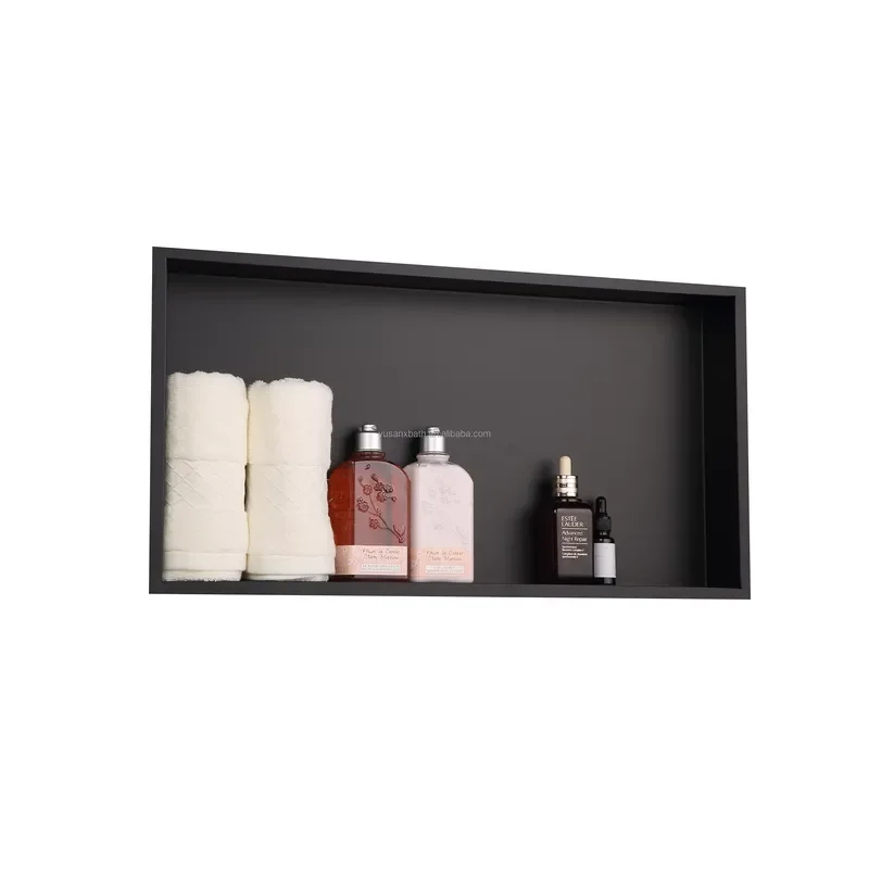 304 Stainless Steel Matte Black Shower Niche Wall Mounted Rack for Luxury Bathroom Hotel Narrow Side Storage Modern Design