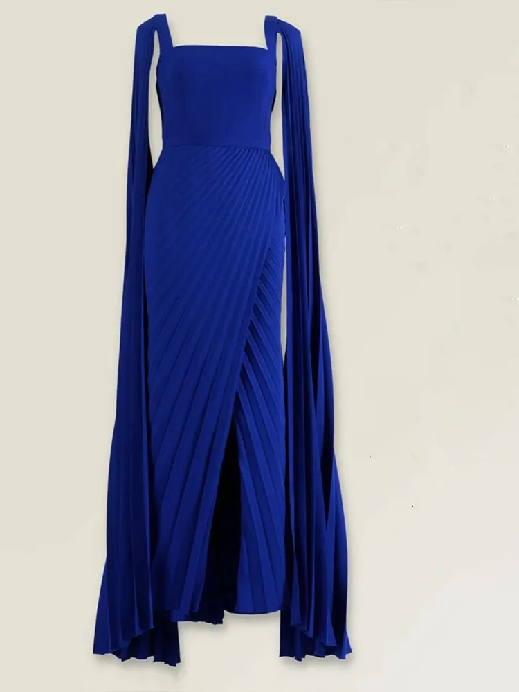 

AsaNagi Elegant Mermaid Prom Dress Women's Folded Square Neck Party Evening Dresses Blue Floor Split Special Occasion Gowns 2025