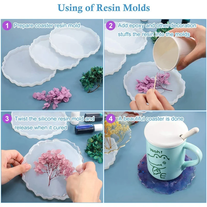 

6 Pieces Resin Coaster Mold Large Silicone Geode Mold Irregular Wave Shape Mold DIY Epoxy Tray Mold Coaster Casting Mold