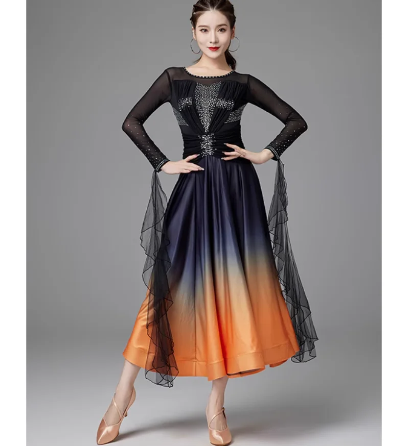 

Modern Dance Dress Women's Diamond studded National Standard Dance Big Swing Skirt Drifting Gradient Dress
