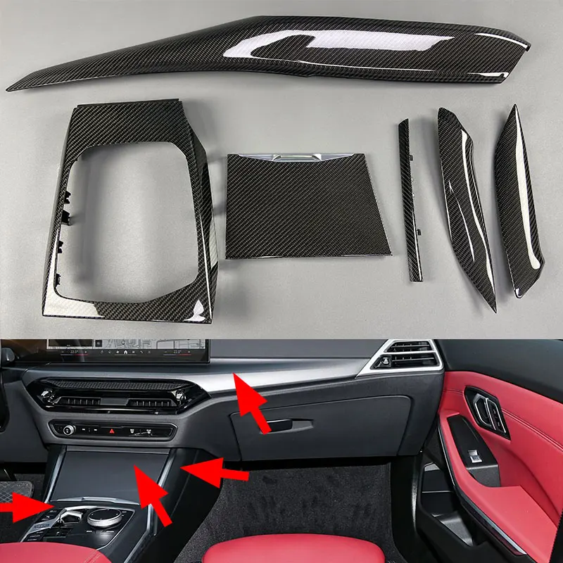 

Подходит для BMW 3 4 серии G20 G21 G22 G26 G81 G80 M3 M4, глянцевая крышка консоли из углеродного волокна, салон автомобиля