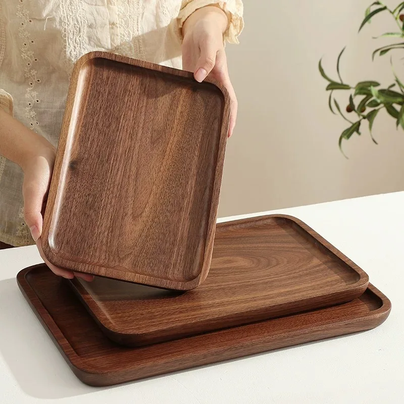 

Japanese Style Black Walnut Tea Tray, Rectangular Solid Wood Dessert Tray, Cake Rack, Light Luxury Wooden Kung Fu Tea Tray