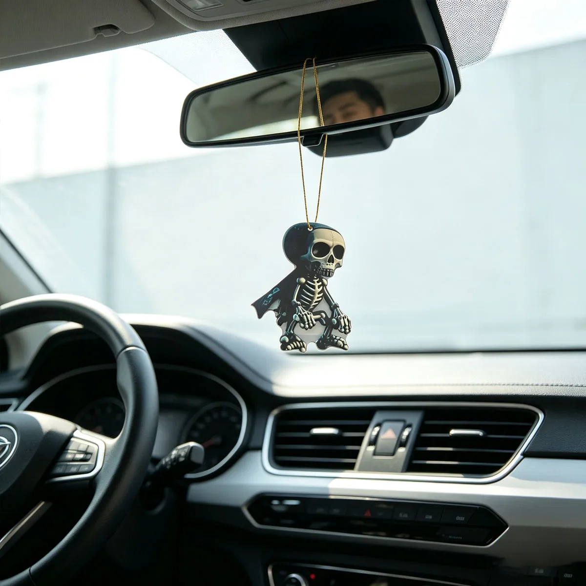 Cool Skeleton Rearview Mirror Hanging Ornament, Gothic Hooded Skull Pendant, Halloween Car Interior Decor Gift