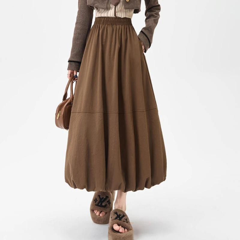 

High Quality Bud Long Skirt for Women Fall Elastic High-waisted Lantern Skirt Female Elegant Slim Fit Streetwear Faldas 2025