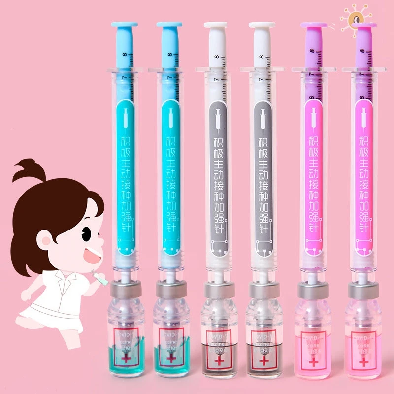 21Pcs Chinese Style Vaccine Pens Peculiar Shaped Gel Pens Syringe Pen 0.5mm Black Ink Stationery School Office Supplies