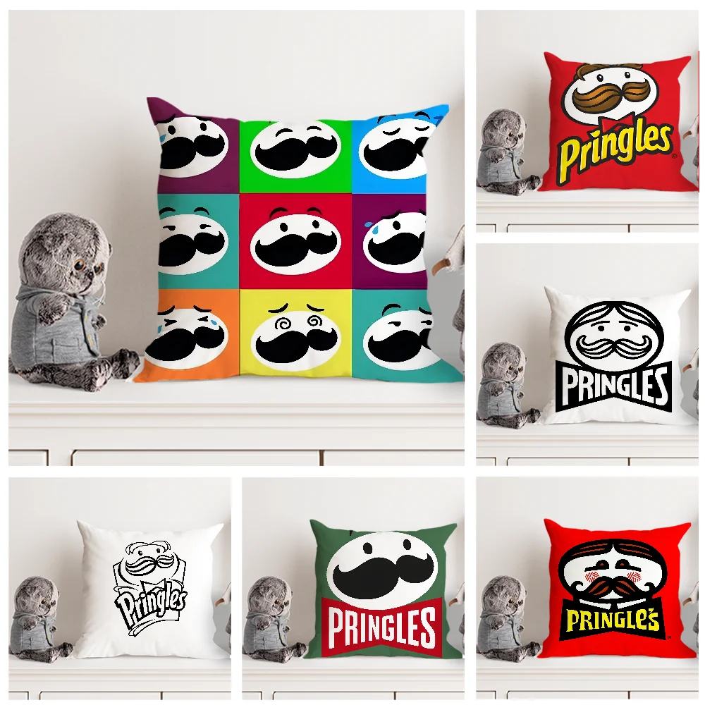 P-Pringles Pillow Case Double Sided Printed Cushion Cover Soft Short Plush Sofa Decorative Home Decoration