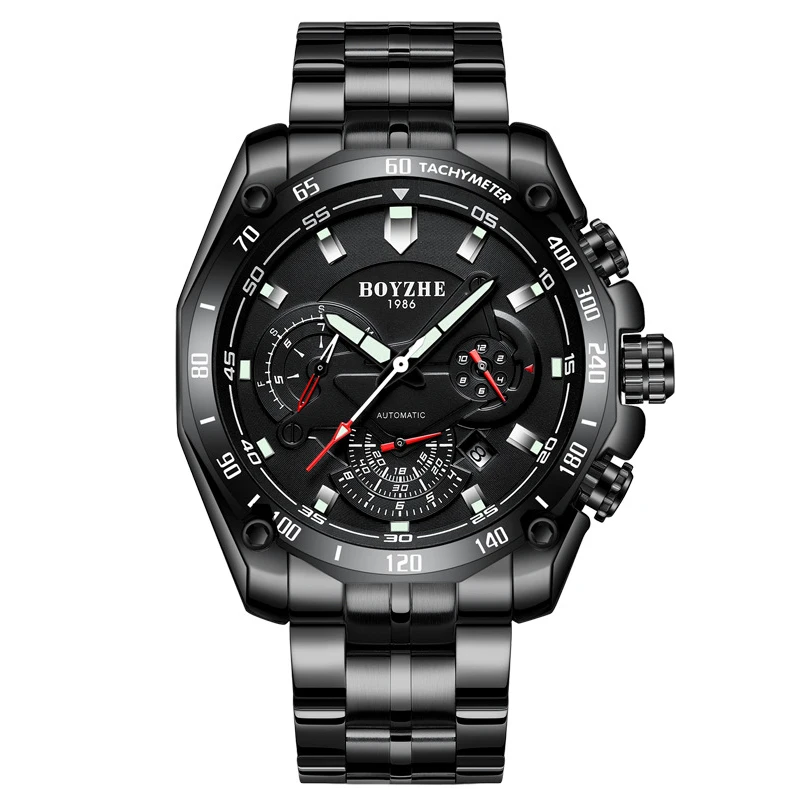 BOYZHE Men Watch Fashion Mechanical Watch Mens Top Brand Luxury All Steel Business Waterproof Sport Date Automatic Watch Relogio