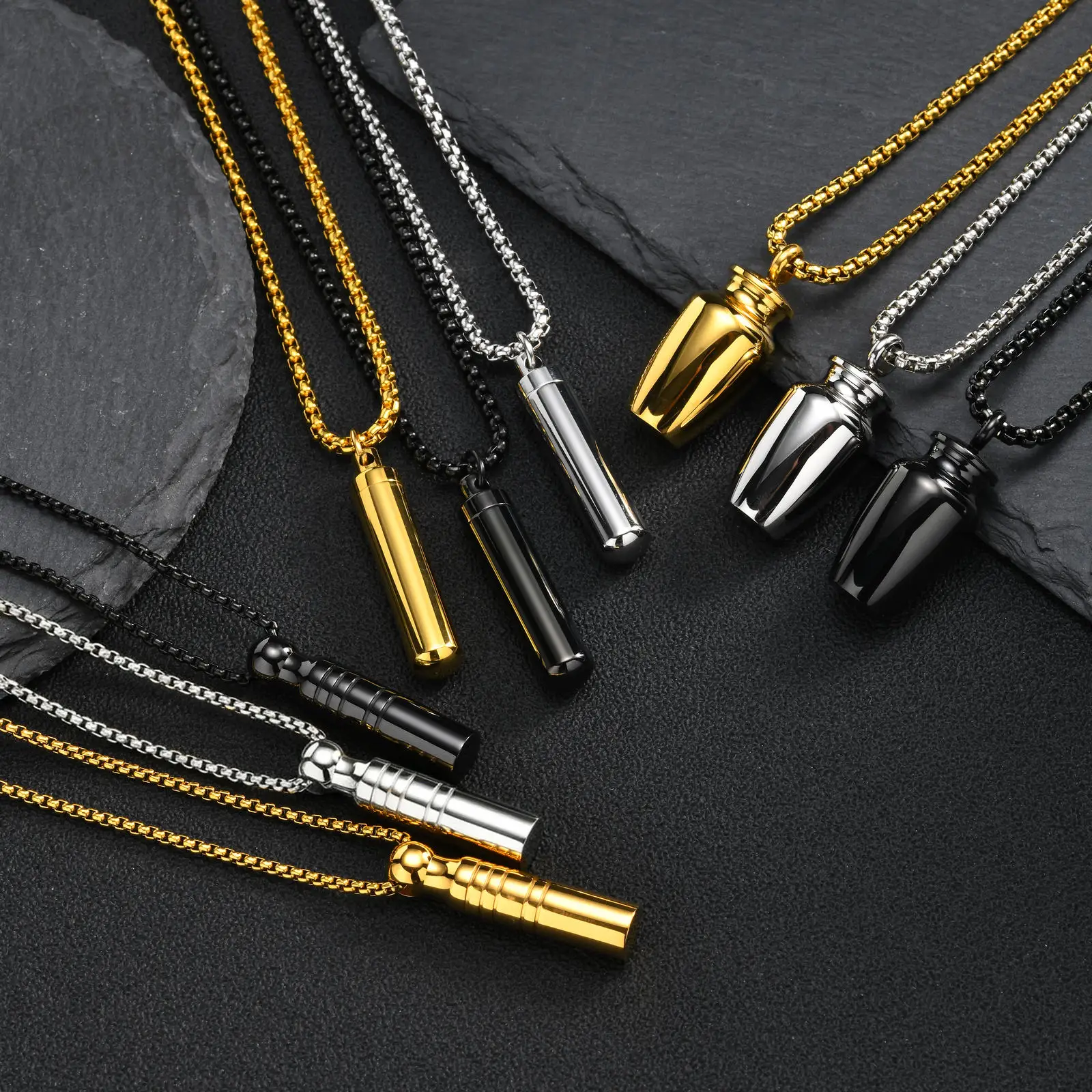 Vnox Herren Edelstahl Urnen-Halskette, Öffnbares Fläschchen für Asche, Gedenk-Anhänger, Erinnerungsschmuck, Geschenk für einen geliebten Menschen, Kastenkette – Detail 1
