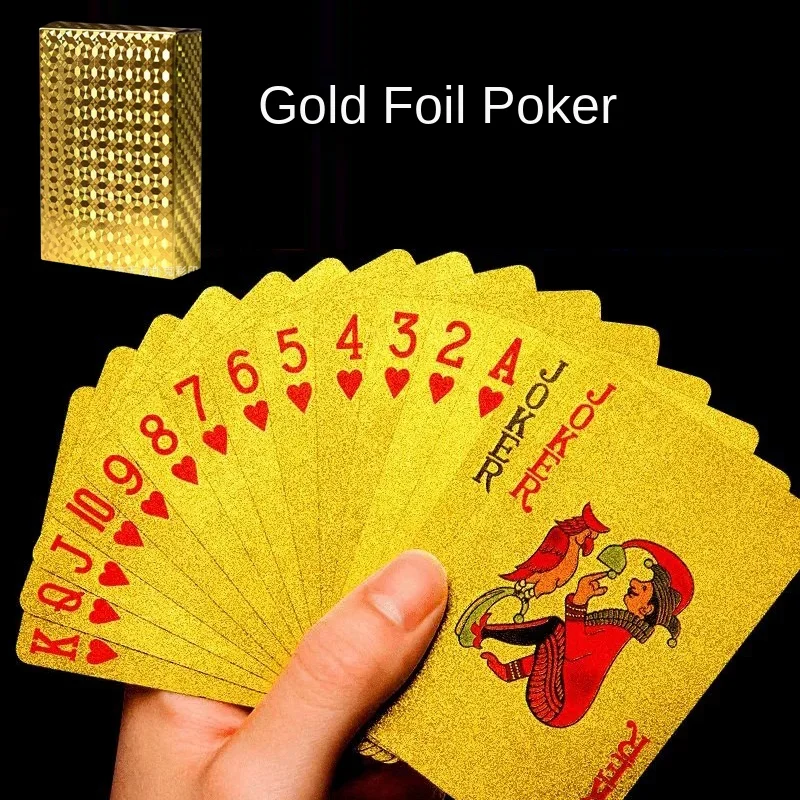 Juego de Cartas de Póker de Plástico Impermeable con Lámina Dorada - PET/PVC, Patrón de Monedas Euro/Yen/Libras, Duraderas y Coloridas