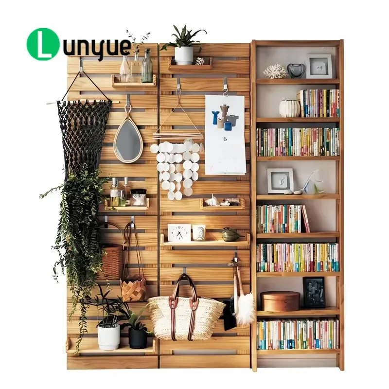 Japanese Style Solid Wood Perforated Wall Hanging Storage Shelf Free Combination Display Rack for Kitchen Porch Bookshelf