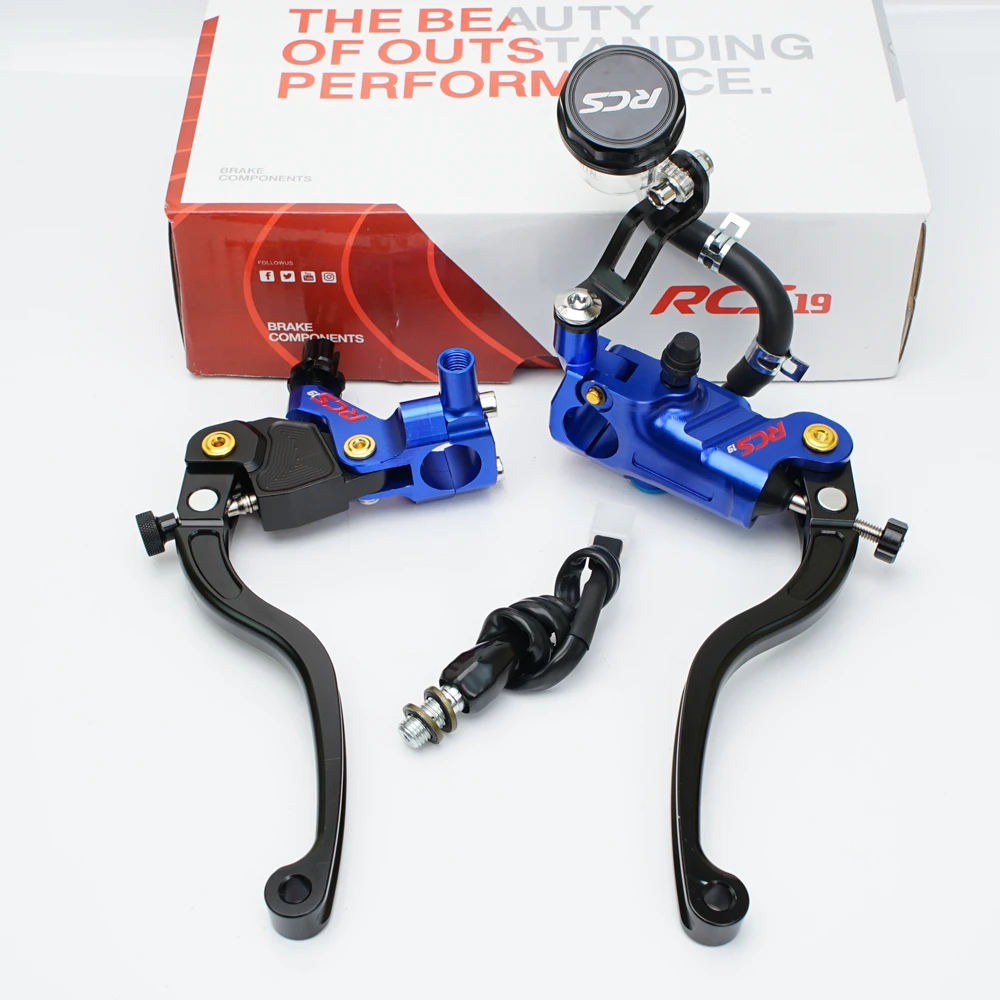 19RCS Racing Moto Bike Brake Clutch Lever, Right Master Cylinder 19mm Piston, Left Perch Line Cable Clutch Universal 22mm Lever