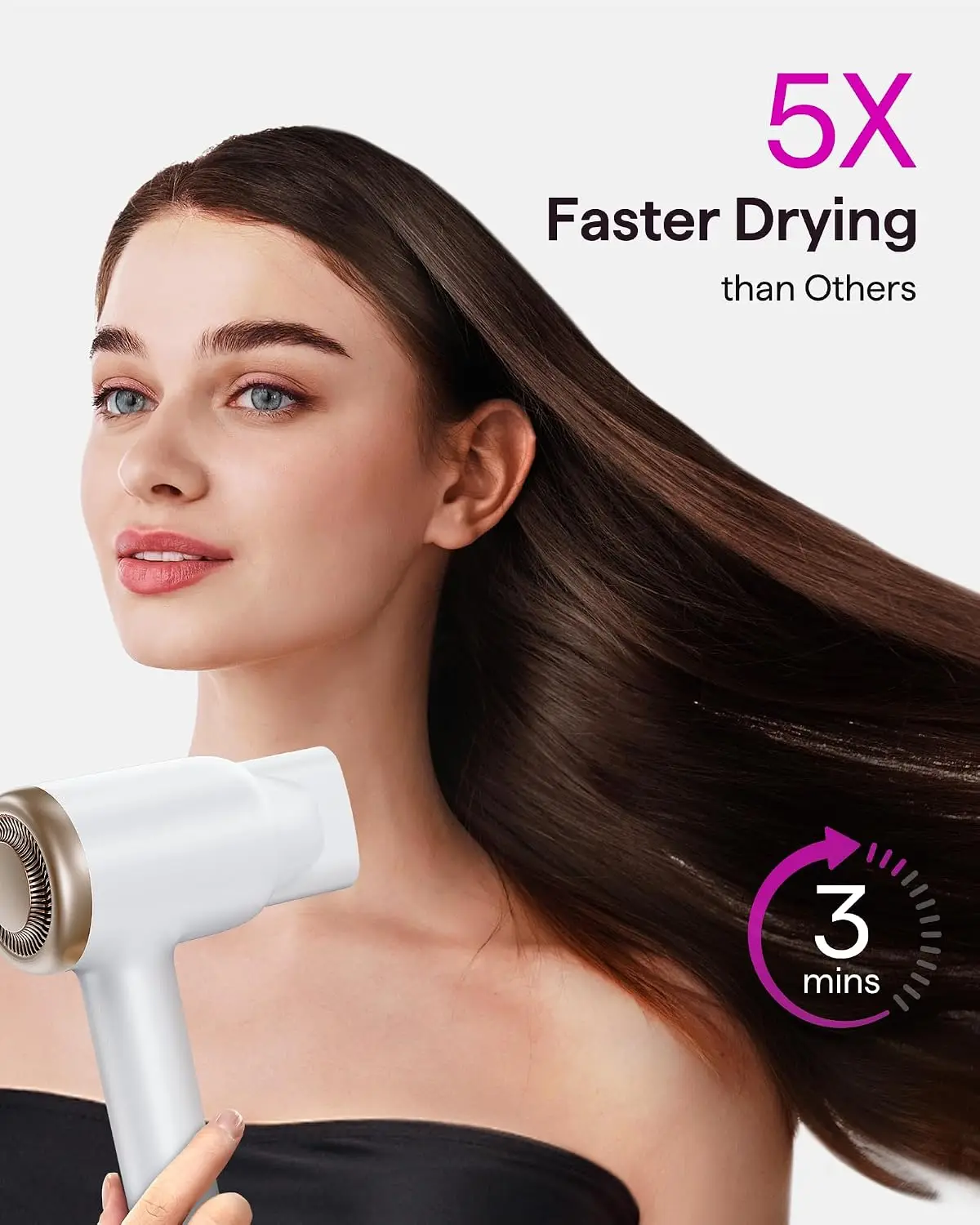 Turblow Pro Fast Drying Hair Dryer Diffuser 110k RPM Fast Dry 2 Attachments All Hair Types Ions Reduce Frizz Damage Boost Shine