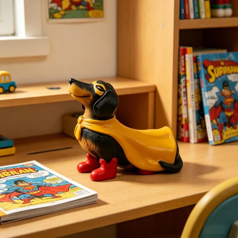 Creative Superman Cloak Sausage Dog Resin Ornament Cartoon Superhero Dog Home Living Room Desktop Decor Crafts Birthday Gift