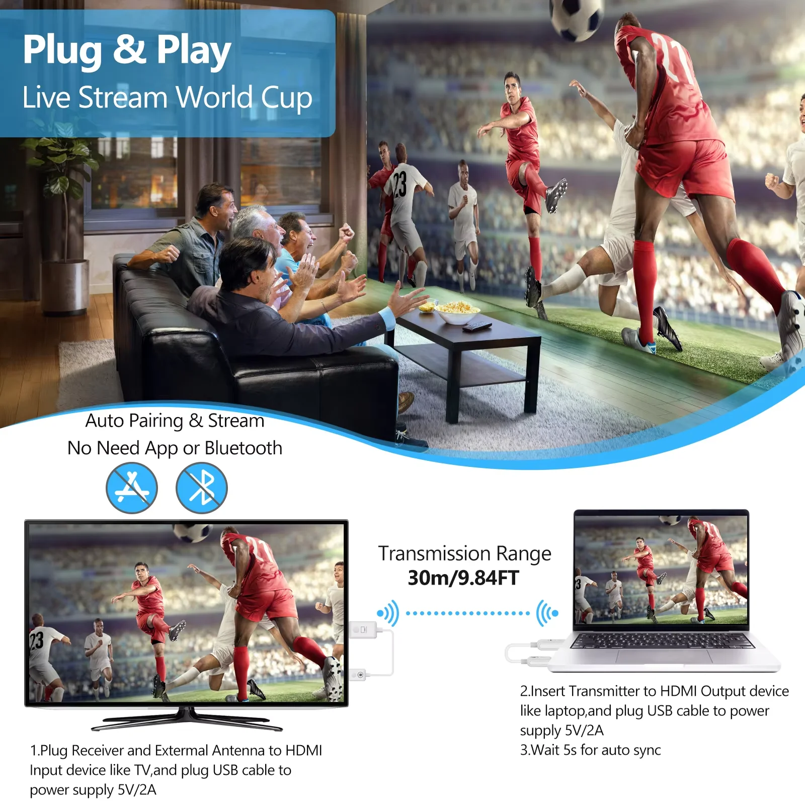 جهاز إرسال واستقبال USB C/HDMI لاسلكي eppfun للتلفزيون/الكمبيوتر المحمول/الكمبيوتر/مشغل بلو راي/كاميرا/DVD/DVR، يدعم Windows/macOS/iOS