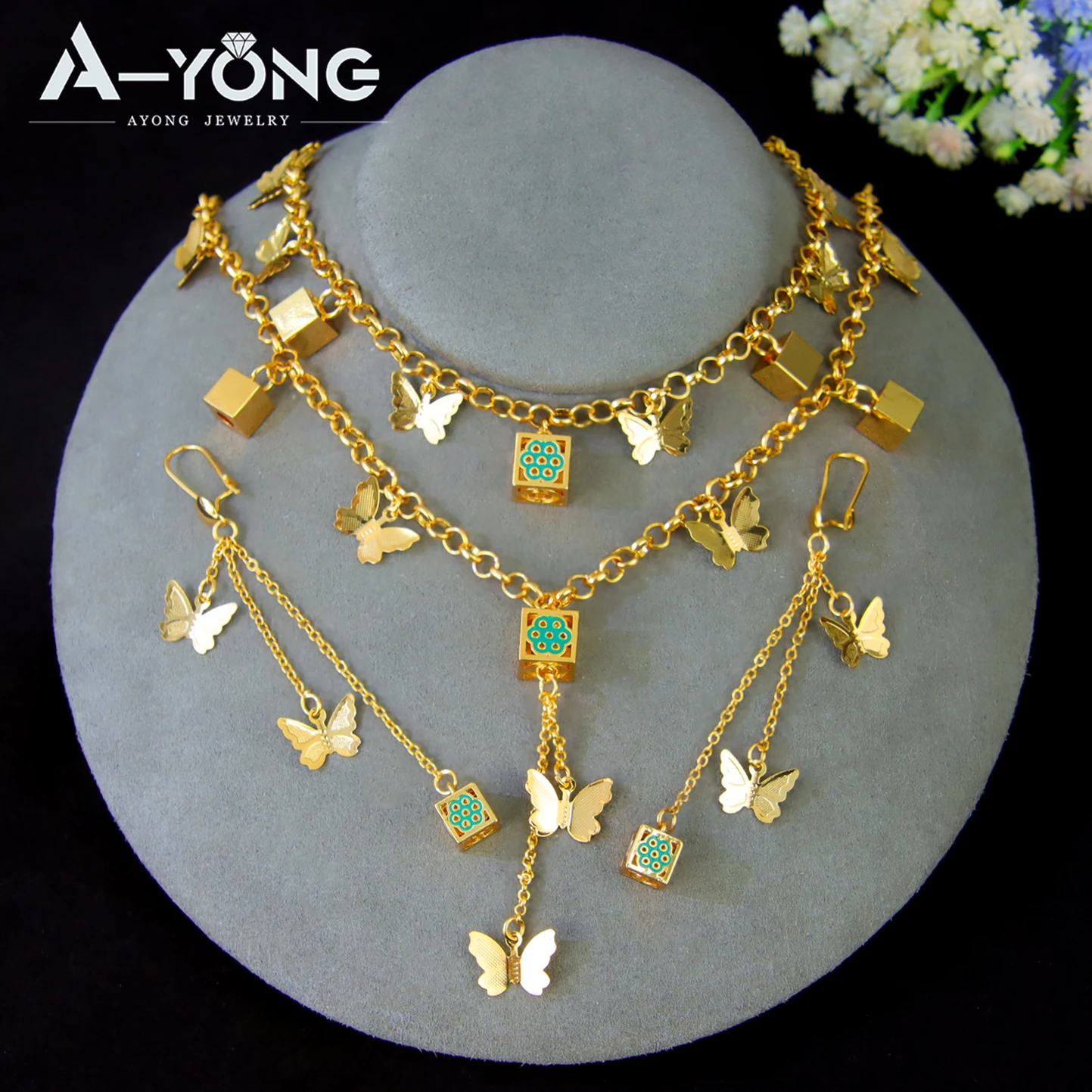 Saudi-Arabien Quaste Schmetterling Schmuck 21k vergoldet Naher Osten Vintage Münzen Halskette Armband Ohrringe Marokkanische Schmuck – Detail 3