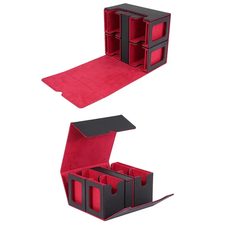 ABXE-Multi-Purpose For Game Sports Card Trading Card Deck Box, Trading Card Storage Box Removable Deck Case Black+Red