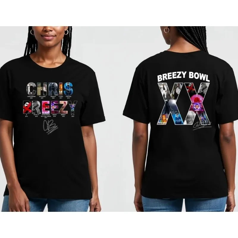 

Chris Brown Breezy Bowl XX Tour 2025 Tee Merch T-shirts Women Men Fashion Casual Crewneck Short Sleeve Streetwear T-shirt Gift