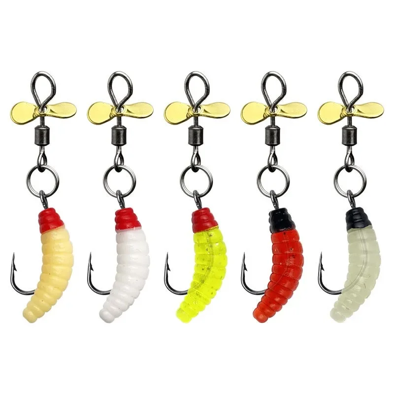 Propeller Worm Fishing Lure Spinner Spinning Bait Rotating Blade Sequin Bionic Fish Lure