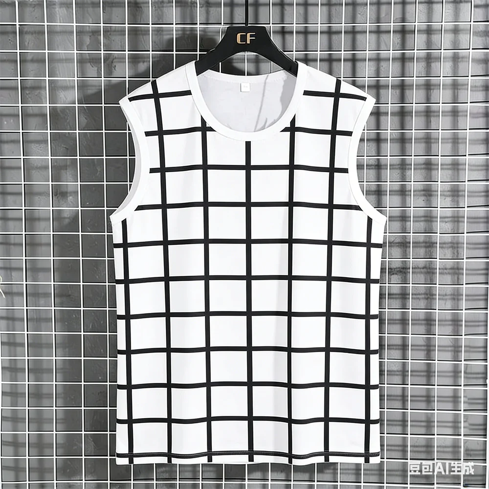 

Summer Men's Sleeveless T-Shirt Summer 100% polyester men's t-shirts and tank tops Leisure sports vest Striped Home Mens T-shirt